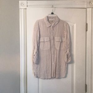 Tan/white strip blouse